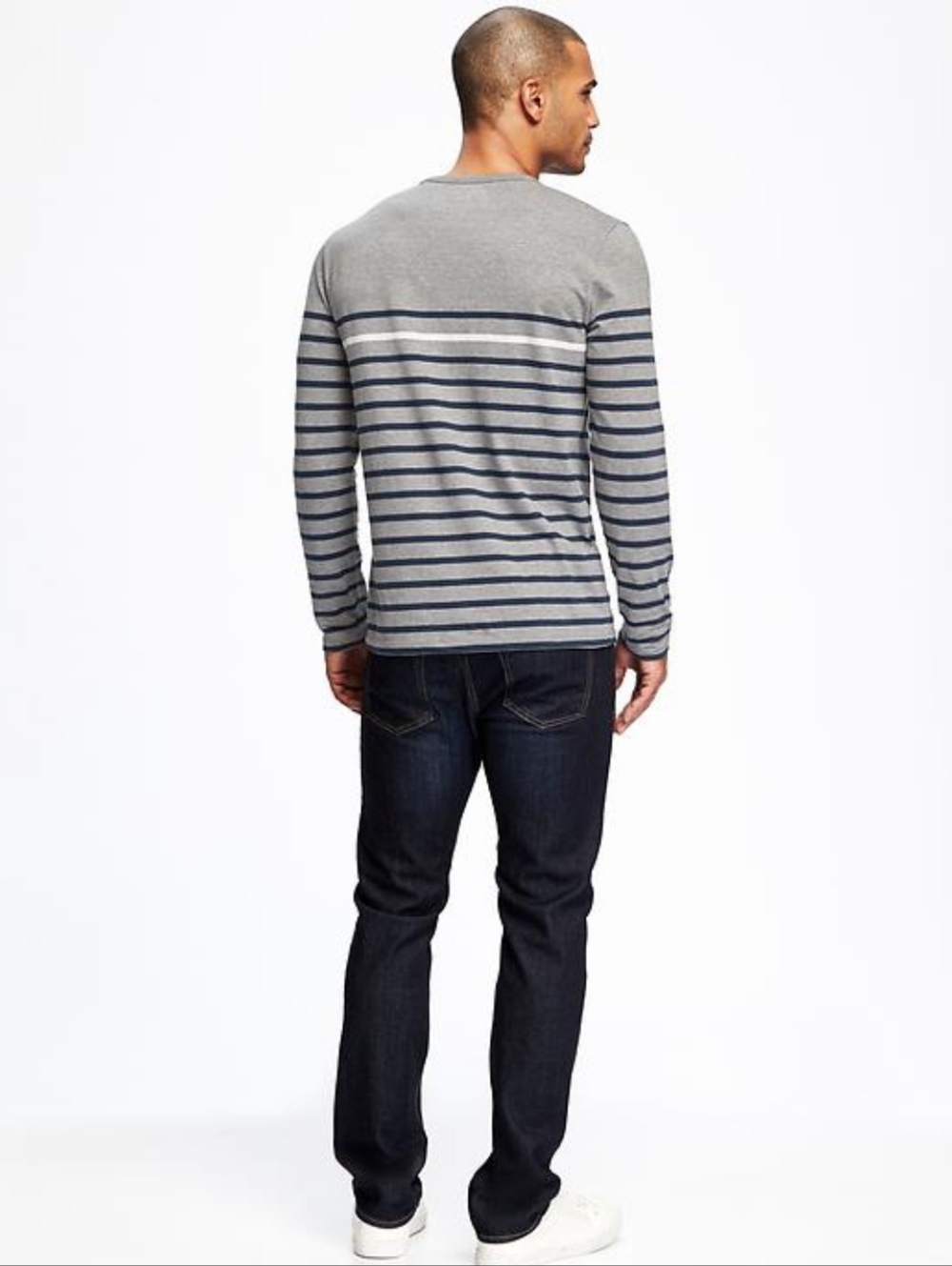 BNWT Old Navy Gray and Navy Cotton Striped Long Sleeve Tee - Picture 2 of 7